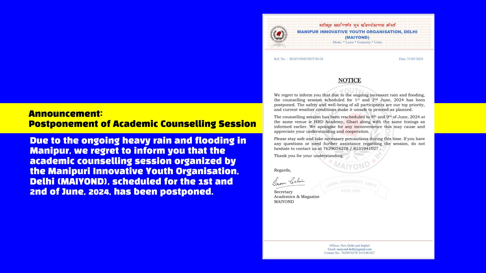 Announcement: Postponement of Academic Counselling Session